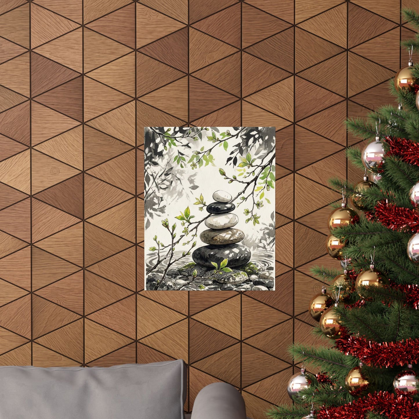 River Stones Spring Wall Art Print | Japandi Warm Design