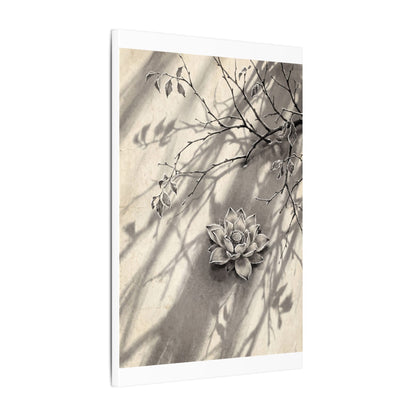 Winter Lotus Flower Sumi E Canvas Art | Contemplative Decor
