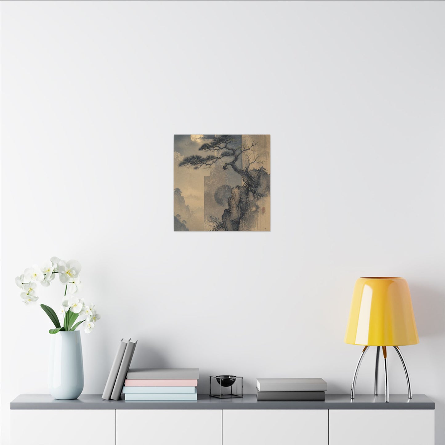 Japandi Pine Tree in Moonlight | Japanese Pattern Canvas Art