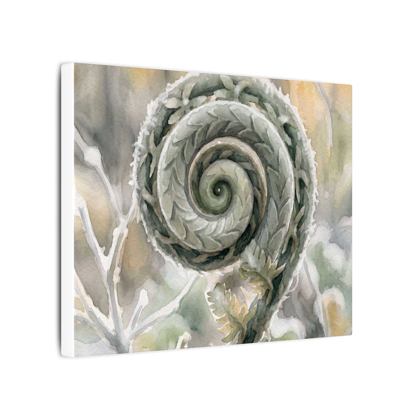Winter Fern Unfurling Watercolor Canvas Art | Cozy Decor