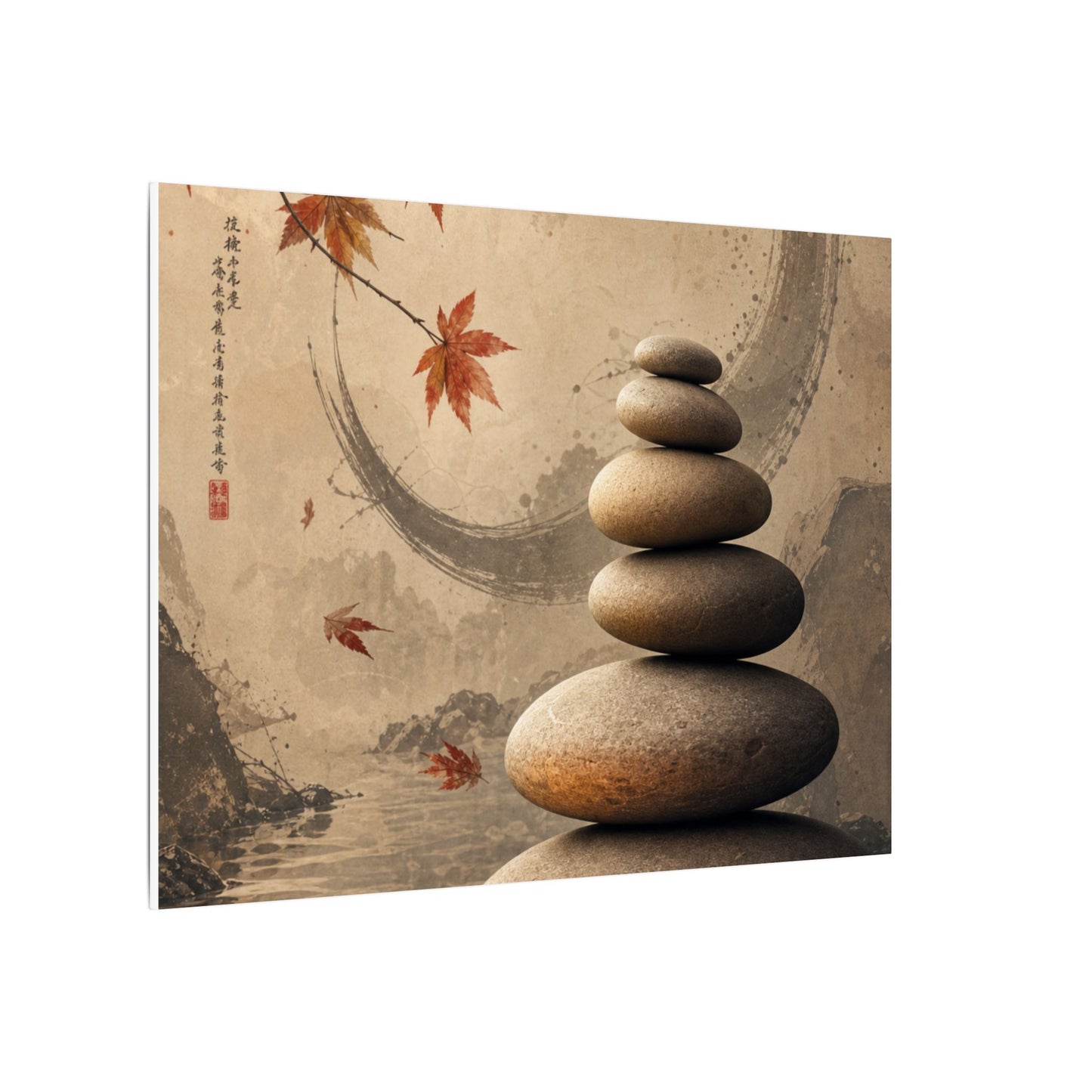 Japandi River Stones in Candlelight | Japanese Pattern Canvas Art