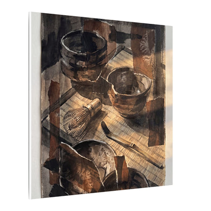 Tea Ceremony Charcoal Ink Canvas Art | Luxurious Dark Japandi Art