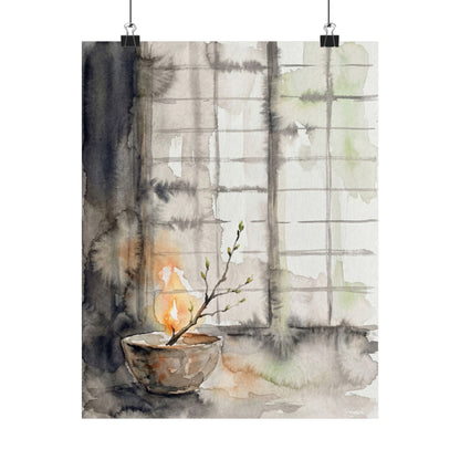 Spring Shoji Screen Watercolor Wall Art Print | Elegant Decor Art Print