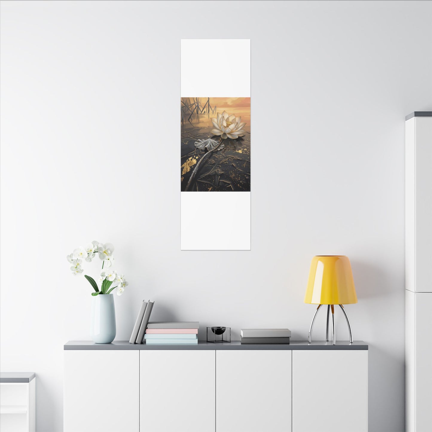 Kintsugi Lotus Flower in Golden Hour | Gold Vein Canvas Art