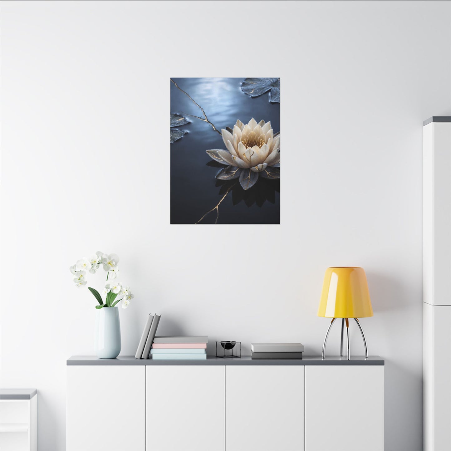 Beautiful Lotus Flower Canvas Art - Gold Vein Kintsugi