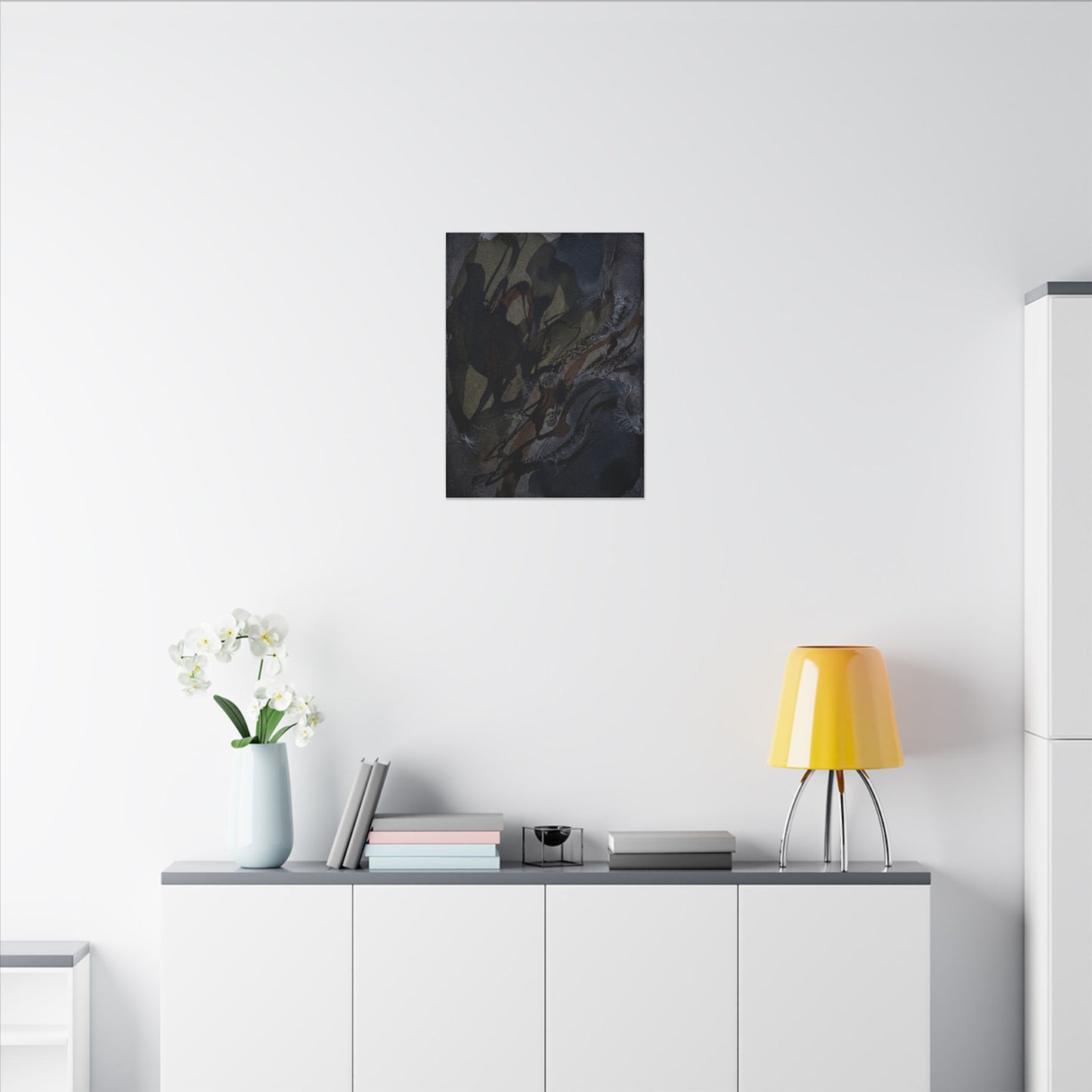 Shadow Play Winter Canvas Art | Dark Japandi Luxurious Design