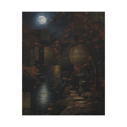 Moonlight Moonlit Garden Canvas Art - Dark Japandi Shibui
