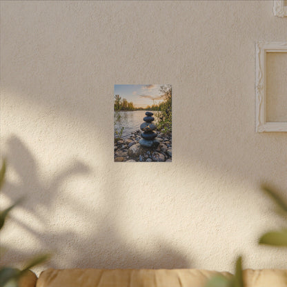 Kintsugi River Stones in Golden Hour | Gold Vein Canvas Art
