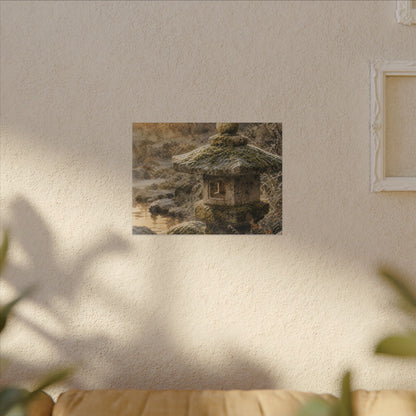 Winter Stone Lantern Watercolor Canvas Art | Earthy Decor