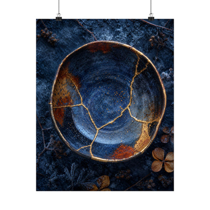 Fukinsei Ceramic Bowl Wall Art Print - Kintsugi Crackle Gold