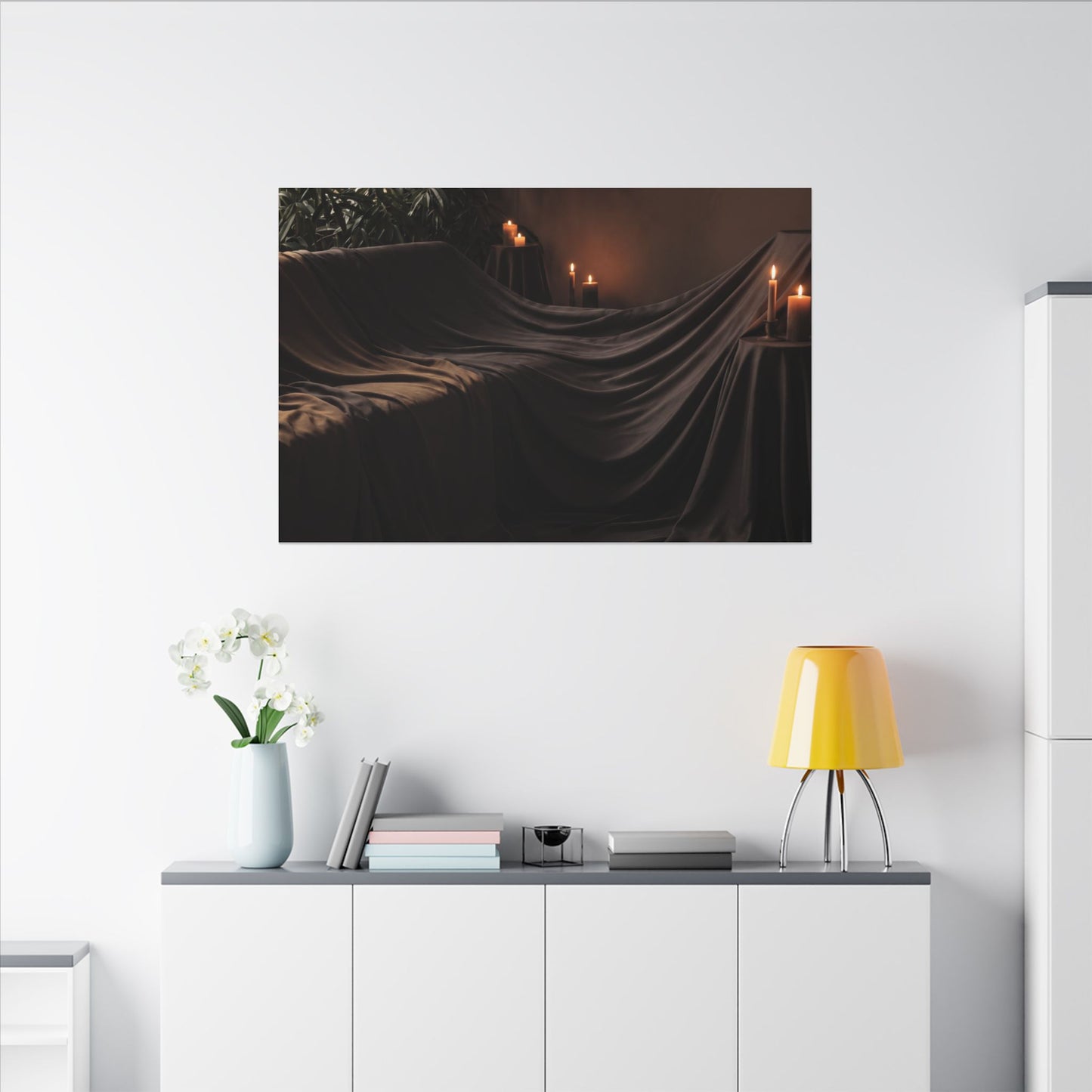 Candlelight Silk Drape Canvas Art - Dark Japandi Ma