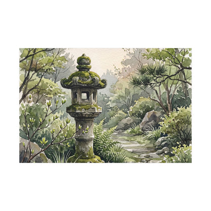Neutral Stone Lantern Canvas Art - Watercolor Japandi