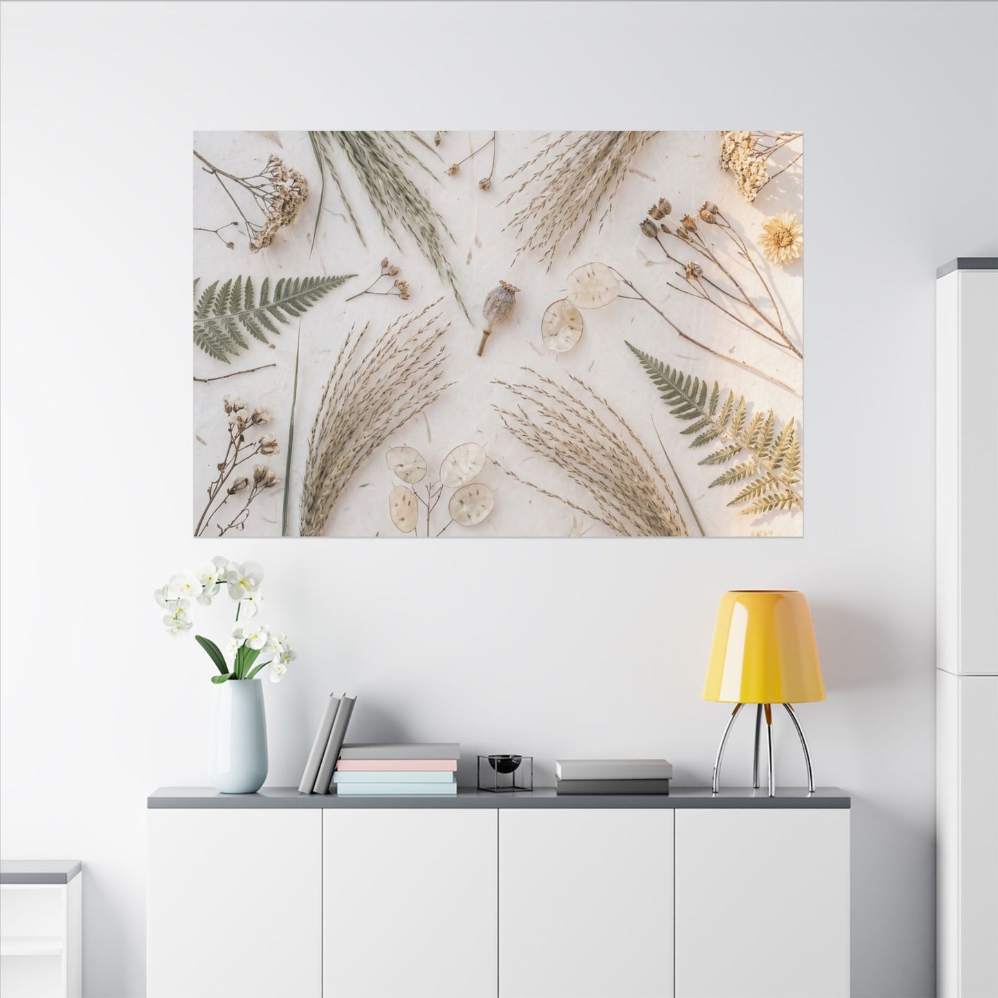 Elegant Dried Flowers Canvas Art - Japanese Pattern Japandi