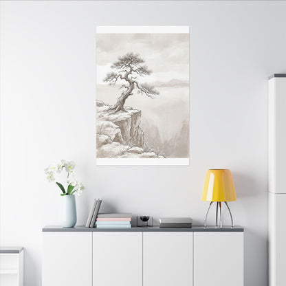 Neutral Pine Tree Canvas Art - Minimal Line Japandi