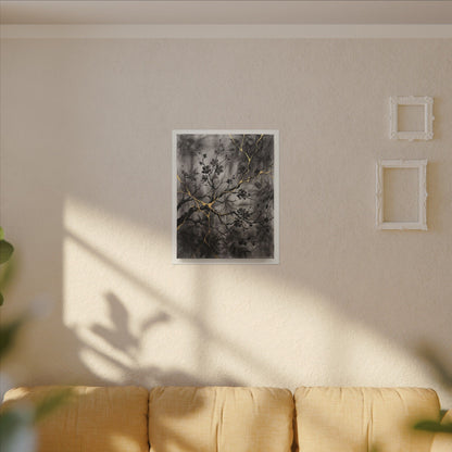 Kanso Cherry Blossom Canvas Art - Kintsugi Crackle Gold