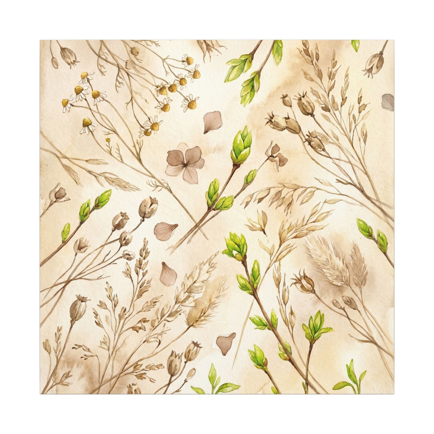 Spring Dried Flowers Watercolor Canvas Art | Earthy Decor