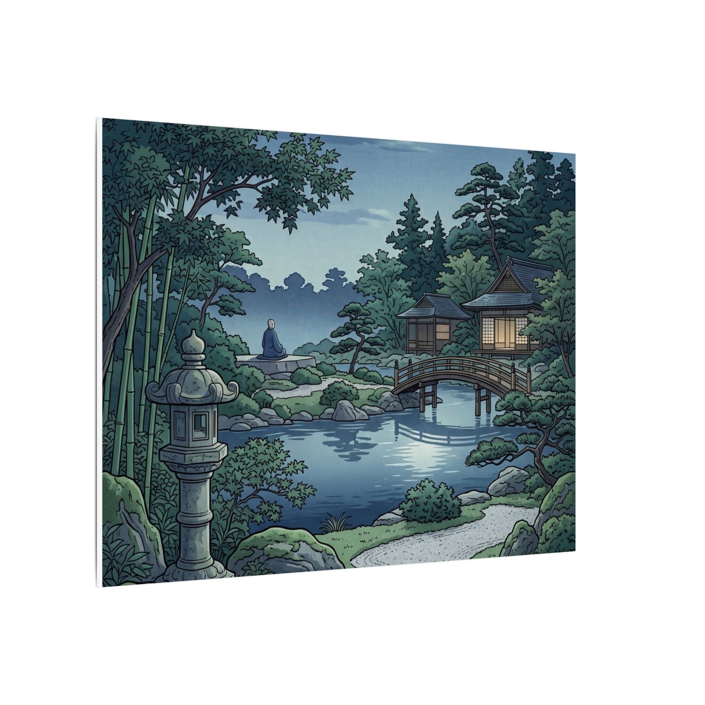 Summer Moonlit Garden Ukiyo E Inspired Canvas Art | Serene Decor