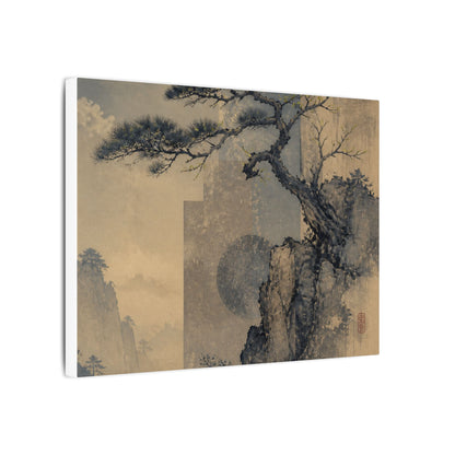 Japandi Pine Tree in Moonlight | Japanese Pattern Canvas Art