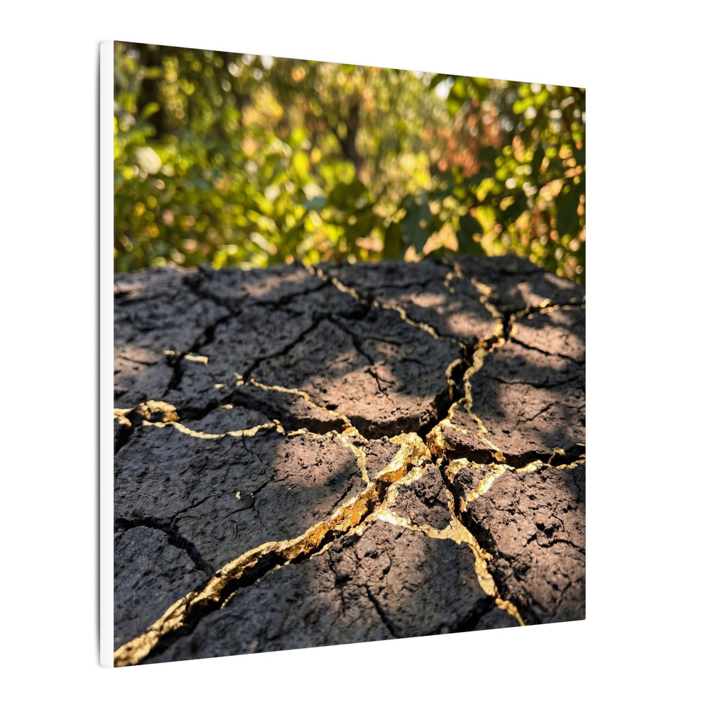 Shibui Cracked Earth Canvas Art - Kintsugi Gold Repair