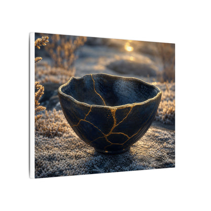 Ceramic Bowl Canvas Art | Winter Kintsugi Gold Repair Art