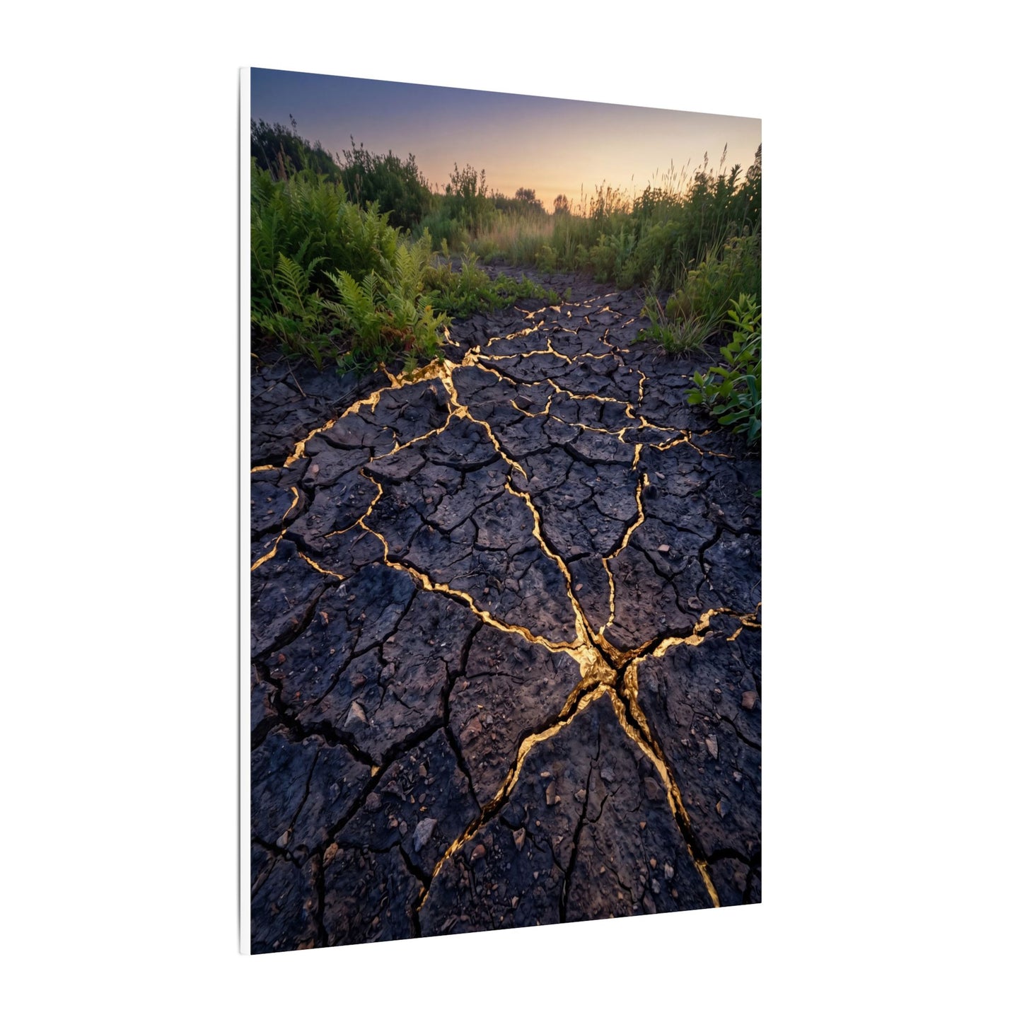 Cracked Earth Canvas Art | Summer Kintsugi Crackle Gold Art