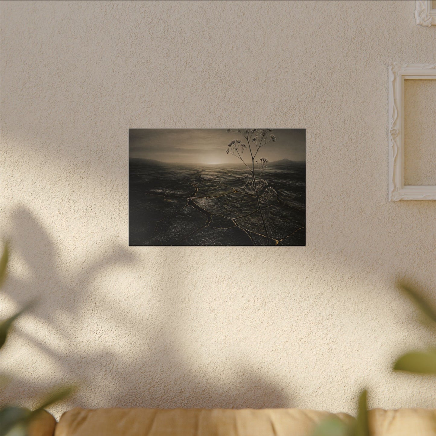 Dawn Cracked Earth Canvas Art - Dark Japandi Mono No Aware