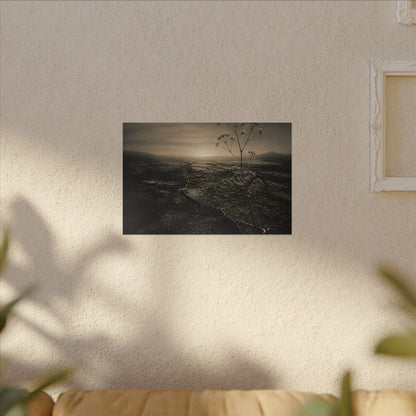 Dawn Cracked Earth Canvas Art - Dark Japandi Mono No Aware