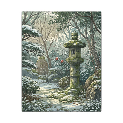Stone Lantern Winter Canvas Art | Japandi Warm Design