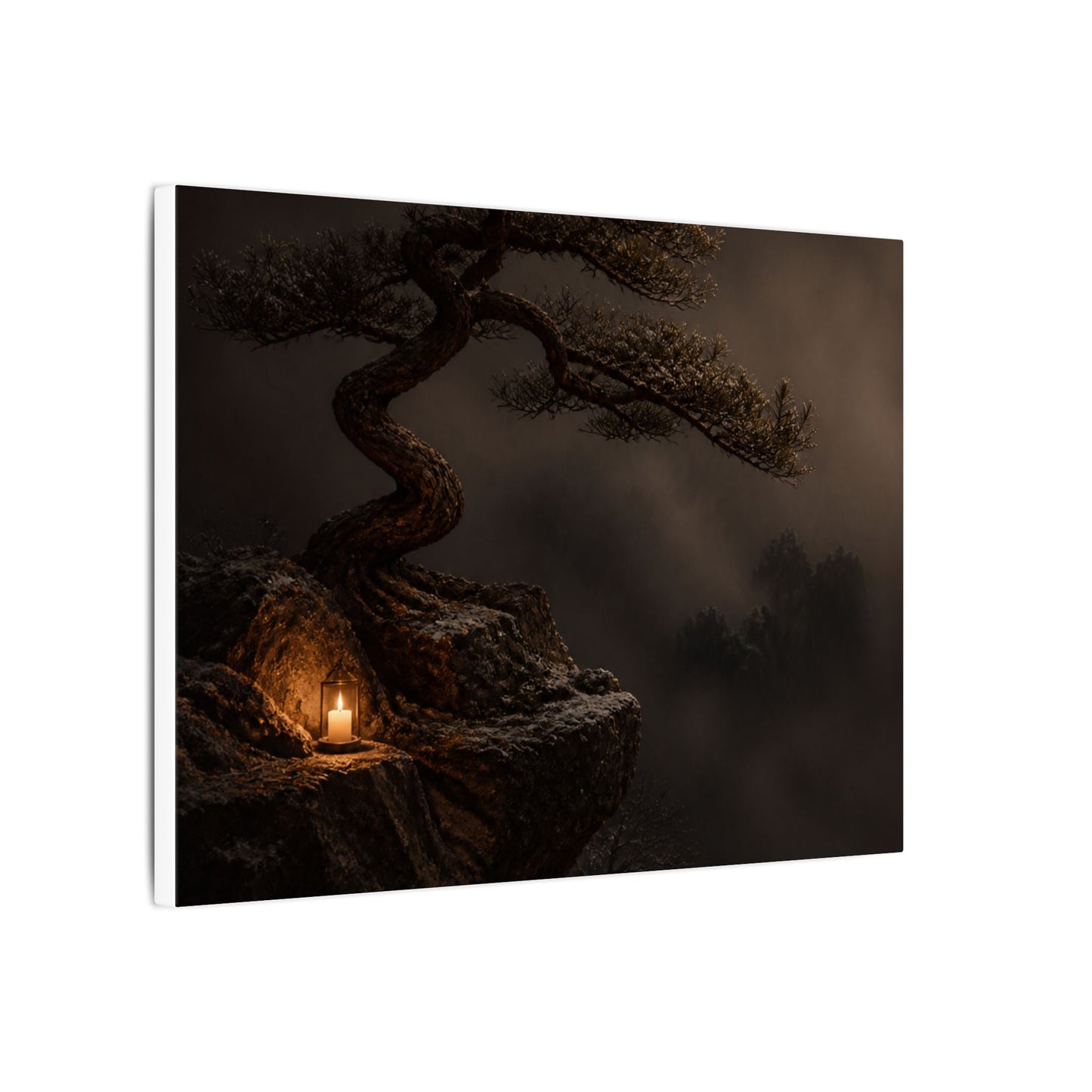Pine Tree Shadow Zen Canvas Art | Luxurious Dark Japandi Art