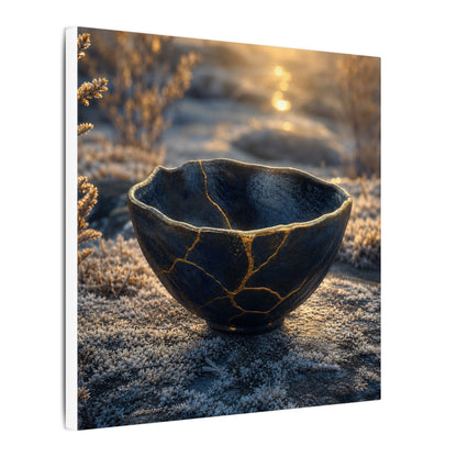 Ceramic Bowl Canvas Art | Winter Kintsugi Gold Repair Art