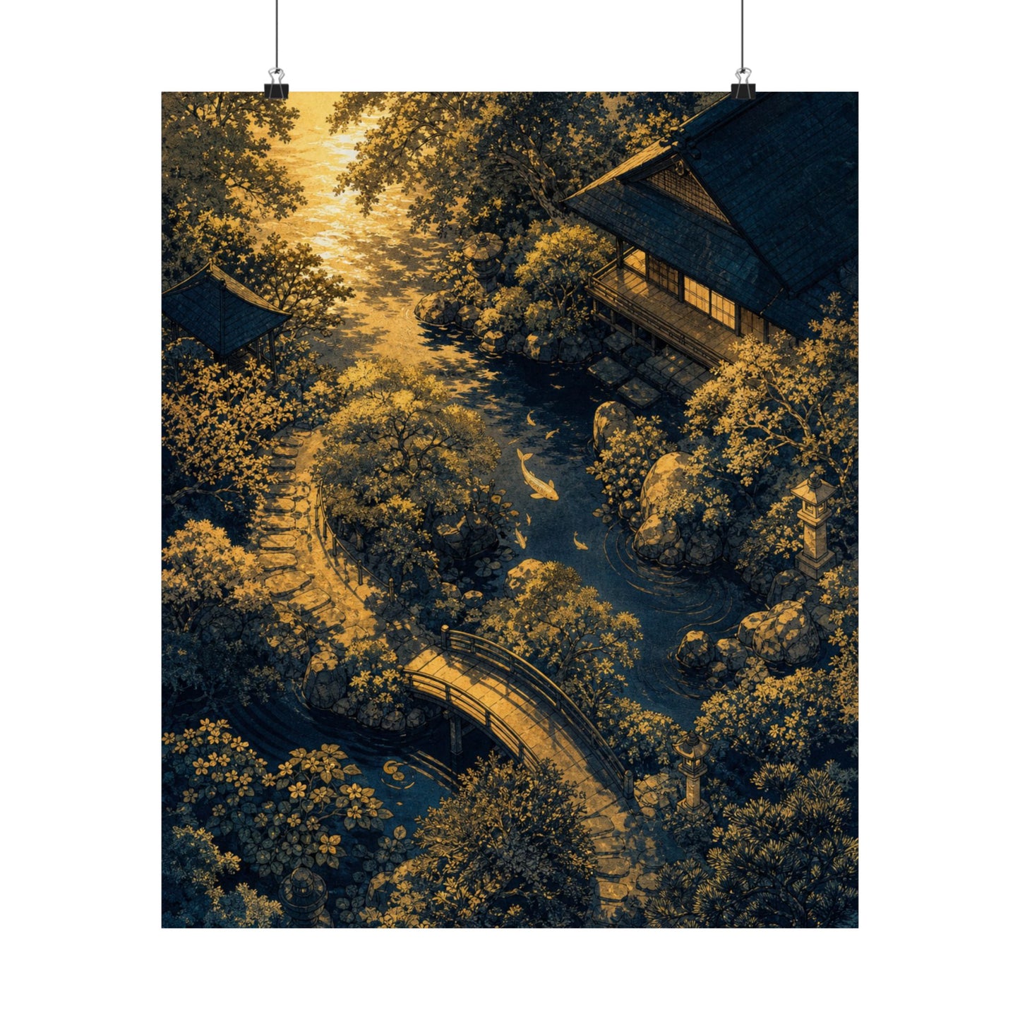 Moonlit Garden Ukiyo E Inspired Wall Art Print | Calm Zen Art