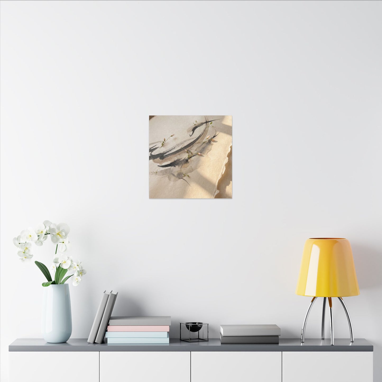 Ink Brushstroke Watercolor Canvas Art | Neutral Japandi Art