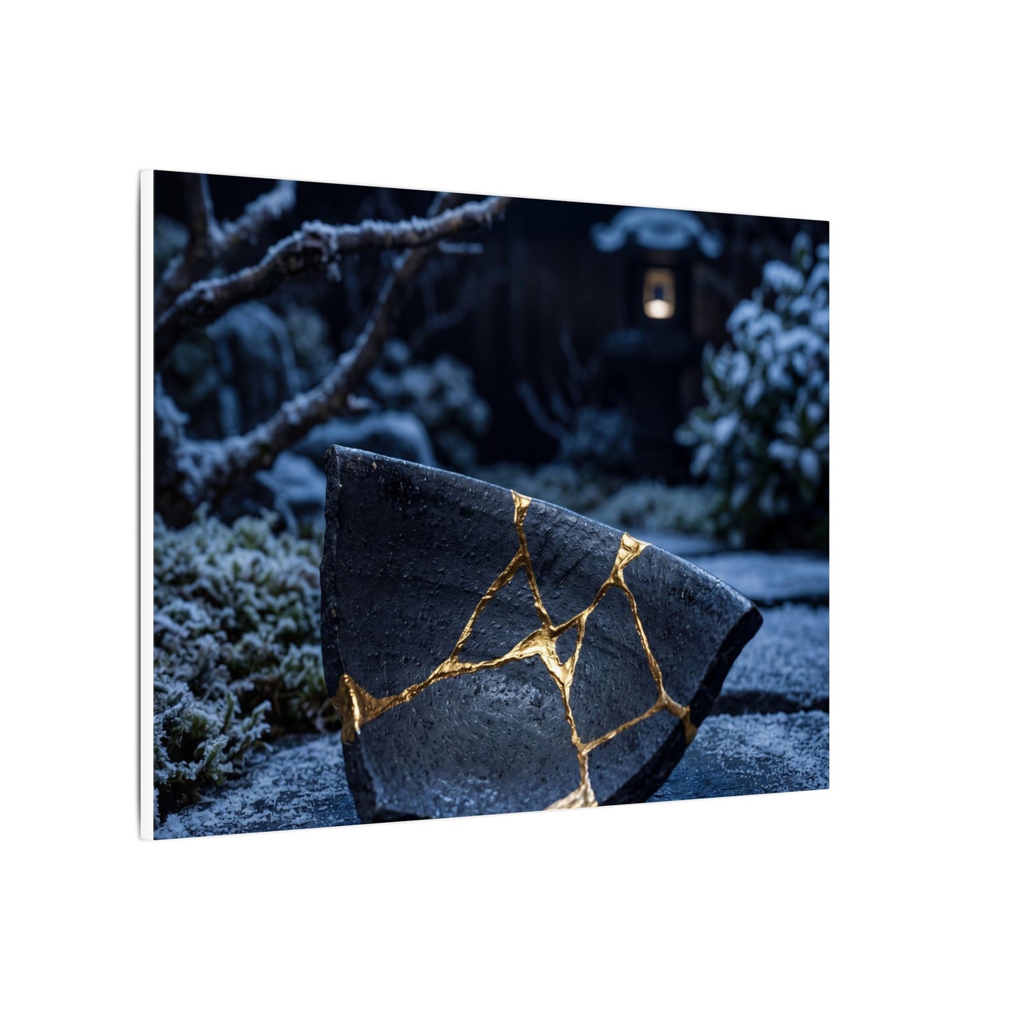 Moonlit Garden Winter Canvas Art | Kintsugi Artful Design