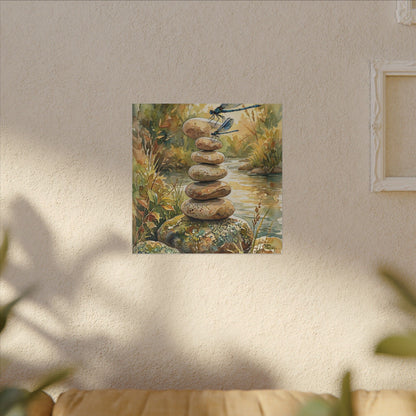 River Stones Summer Canvas Art | Japandi Cozy Design