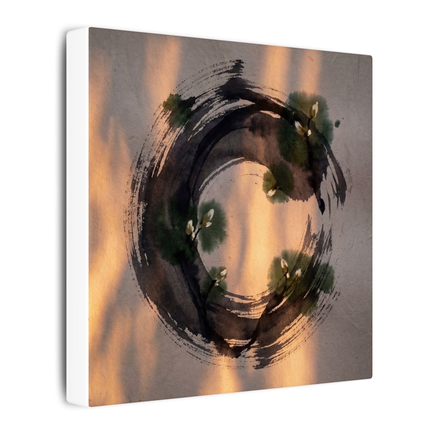 Ink Brushstroke Spring Canvas Art | Dark Japandi Bold Design