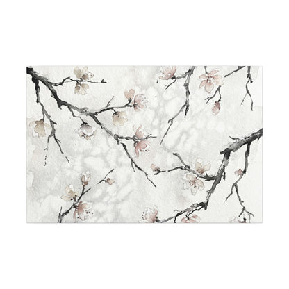 Cherry Blossom Canvas Art | Winter Japandi Watercolor Art Art Print