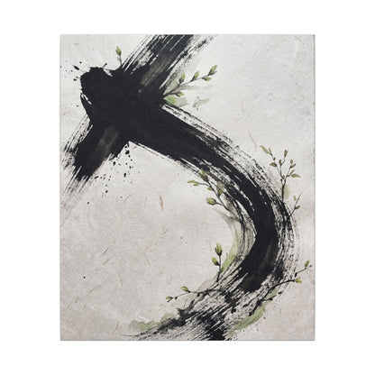 Ink Brushstroke Spring Canvas Art | Dark Japandi Sophisticated Design