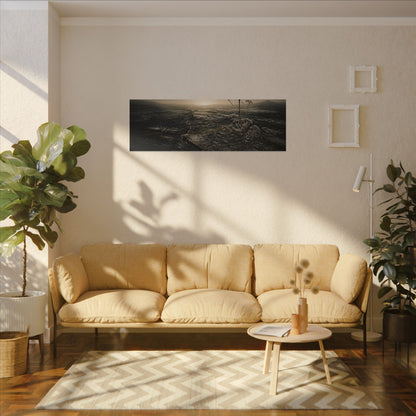 Dawn Cracked Earth Canvas Art - Dark Japandi Mono No Aware