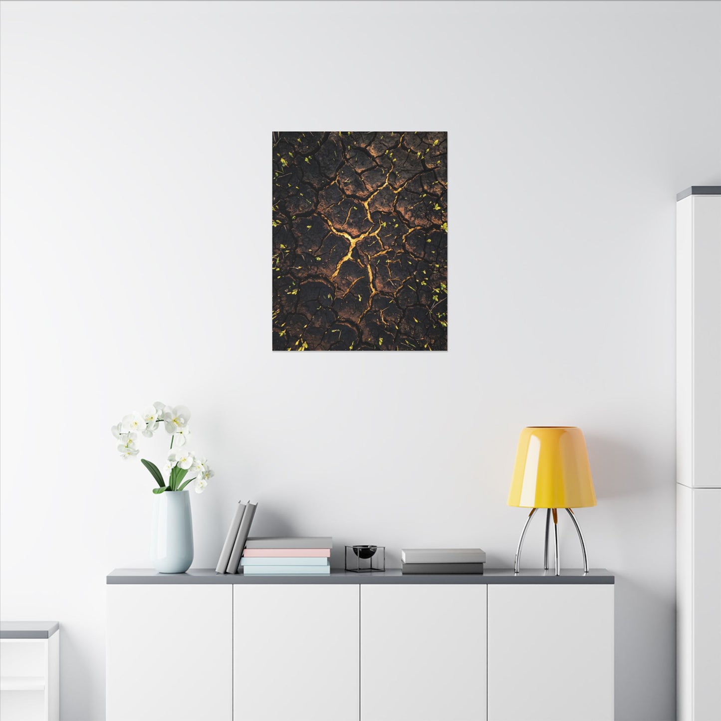 Cracked Earth Moody Minimal Canvas Art | Sophisticated Dark Japandi Art