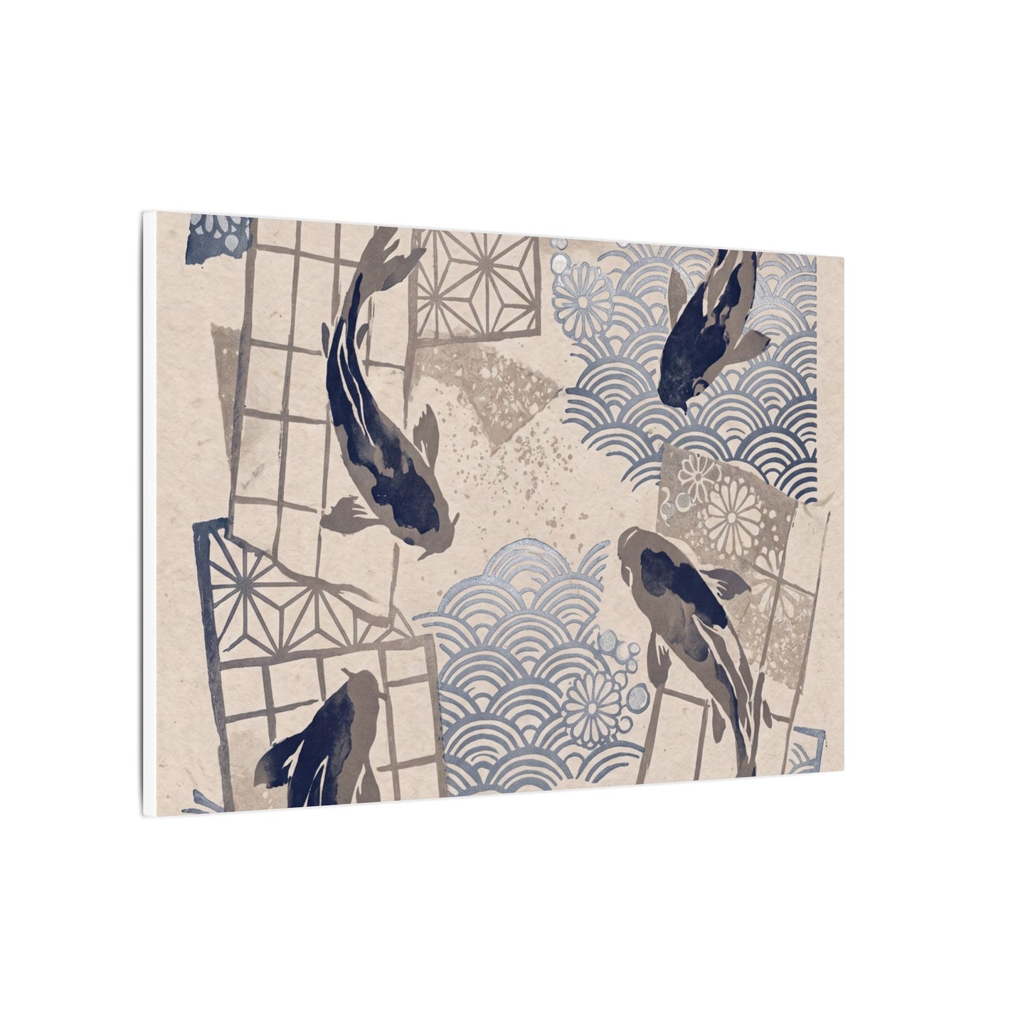 Earthy Koi Pond Canvas Art - Japanese Pattern Japandi