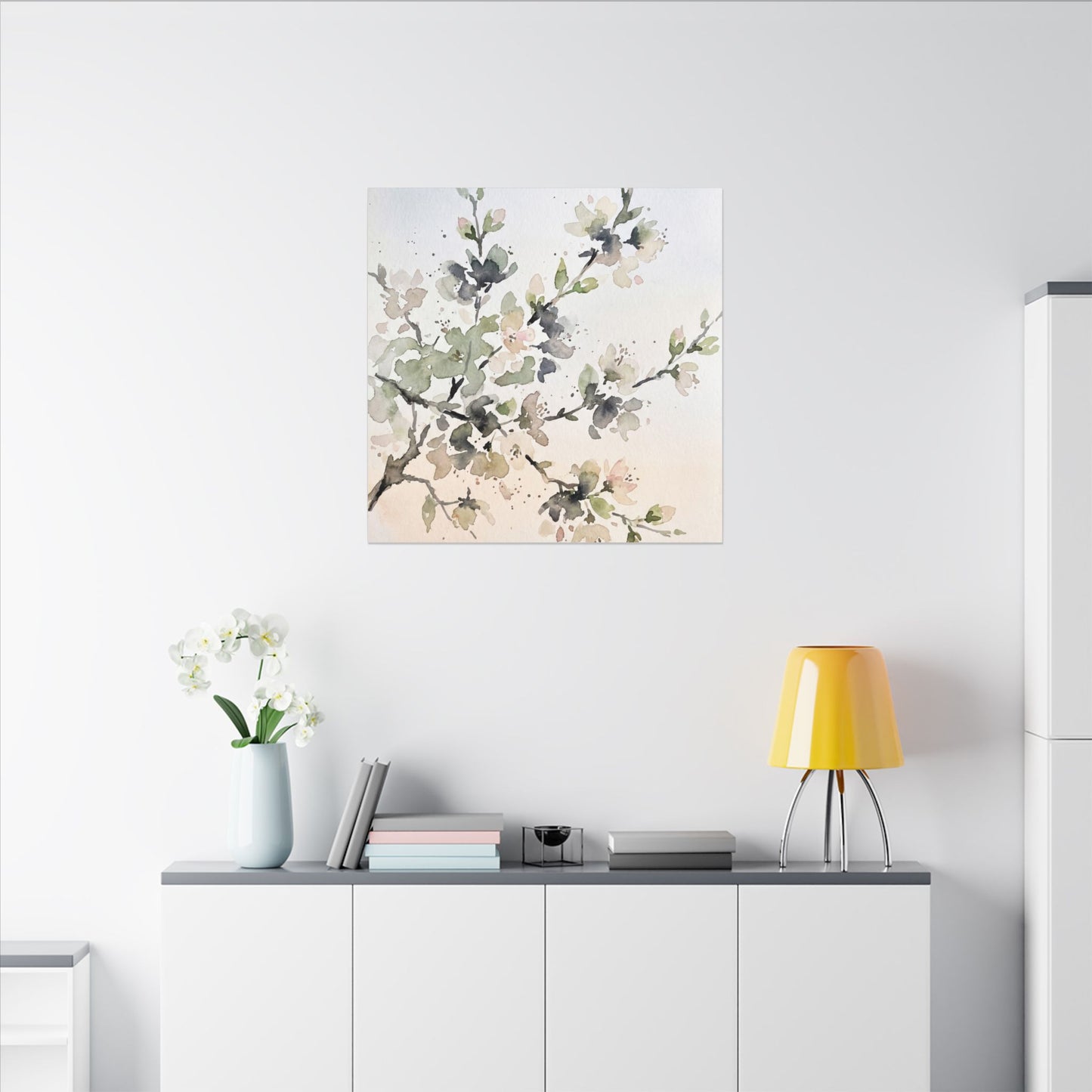Cherry Blossom Watercolor Canvas Art | Elegant Japandi Art