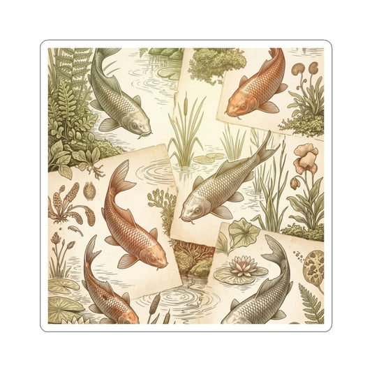 Summer Koi Pond Vintage Botanical Sticker | Nostalgic Decor