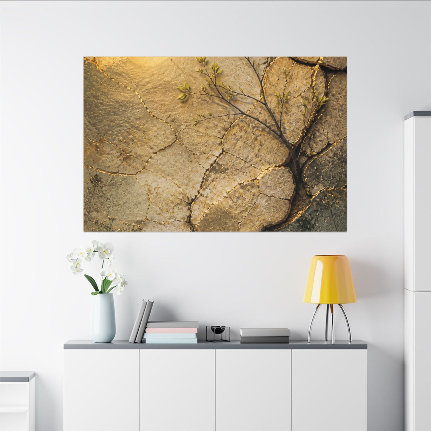 Cracked Earth Spring Canvas Art | Japandi Warm Design