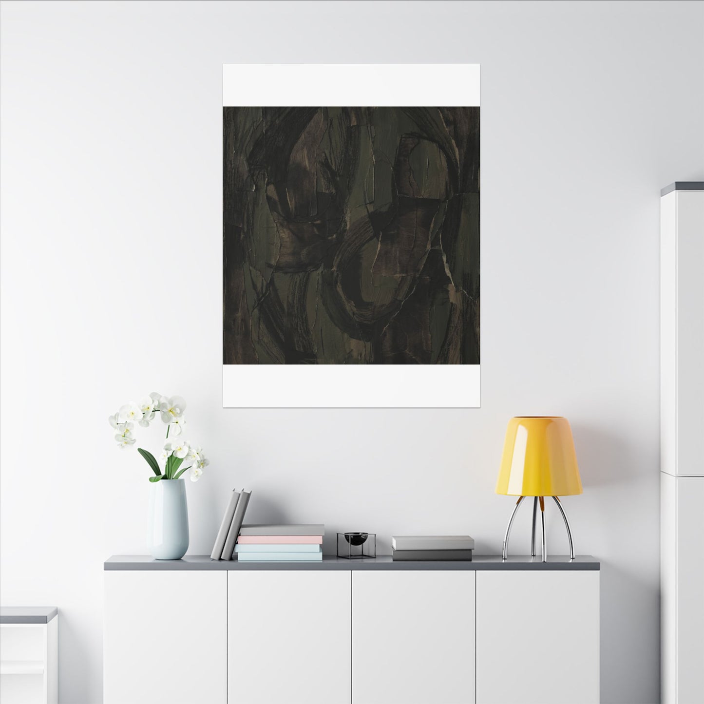 Mixed Media Dark Japandi Textured Canvas Art