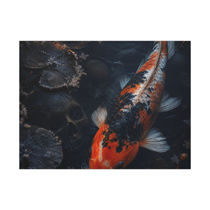 Koi Pond Canvas Art | Winter Dark Japandi Shadow Zen Art