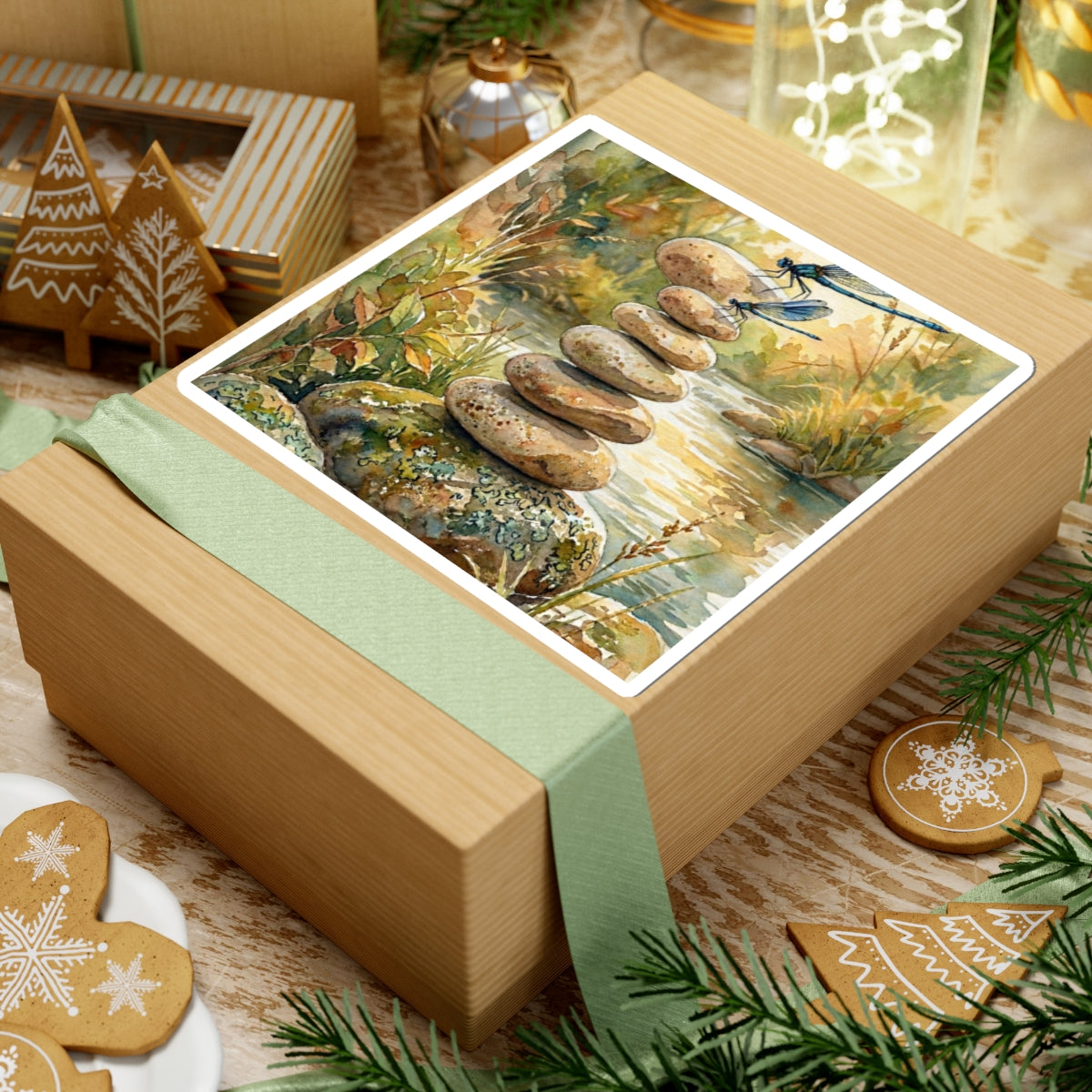 River Stones Watercolor Sticker | Earthy Japandi Art Art Print