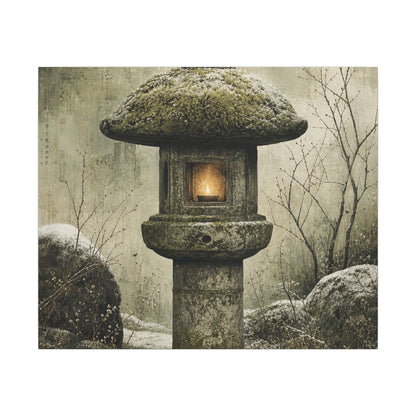 Stone Lantern Winter Canvas Art | Japandi Neutral Design