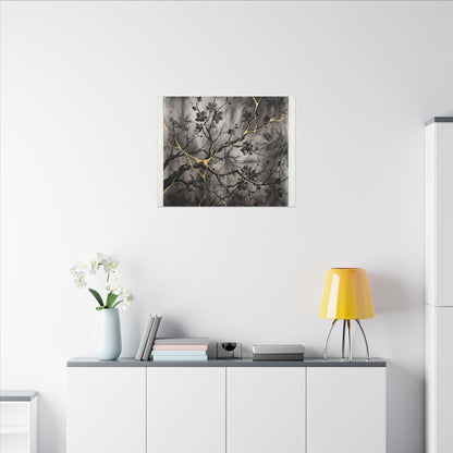 Kanso Cherry Blossom Canvas Art - Kintsugi Crackle Gold