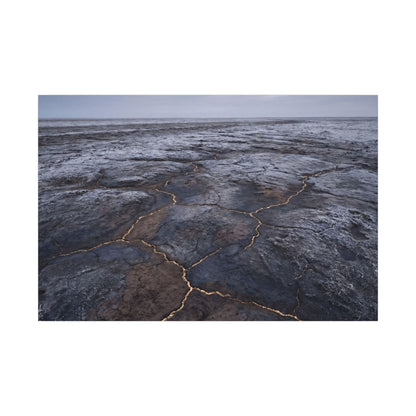 Dark Japandi Cracked Earth in Overcast | Dark Texture Canvas Art