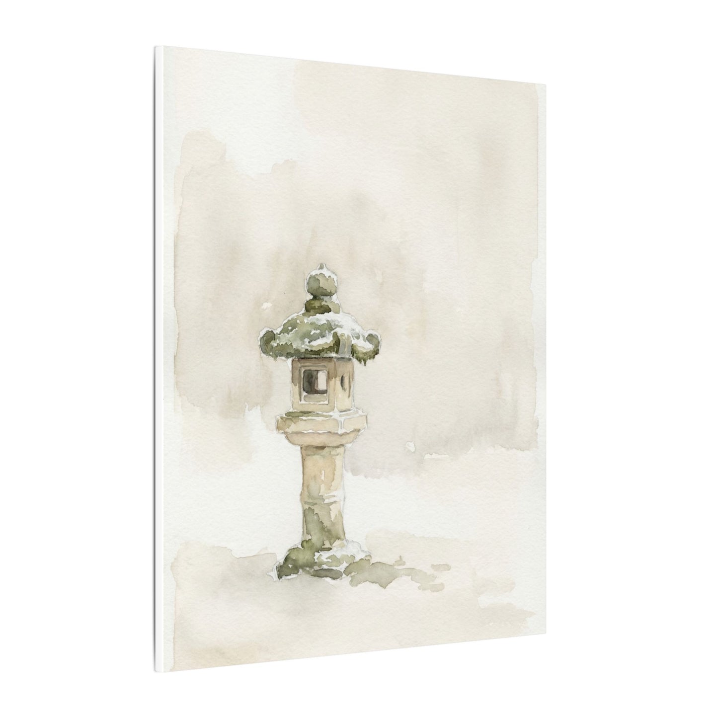 Stone Lantern Winter Canvas Art | Japandi Earthy Design